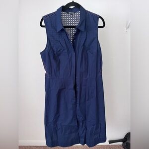 Roz and Ali Navy Blue dress. Knee length, button up dress in front. Mesh back.